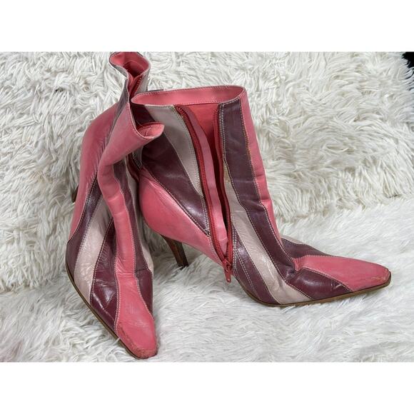 Leather Ankle Boots Womens Size 8.5 Pink Daytona 835 Stiletto Pointed Toe Zip - Picture 1 of 7